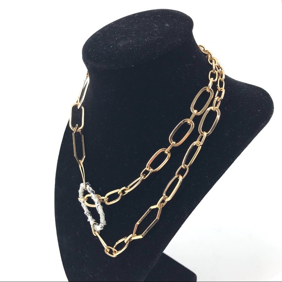Nordstrom Asymmetric Draped Gold Tone Chain Link Necklace - Picture 2 of 6